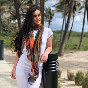 Hand Painted Ombre Watercolor Fine Wool Scarf